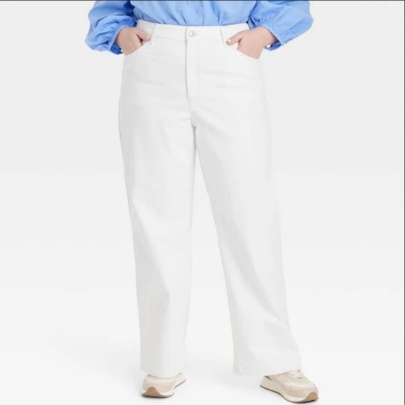 Women's High-Rise Wide Leg Jeans - Universal Thread White 24 - Picture 3 of 6